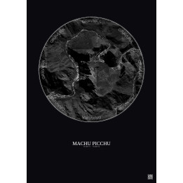 Affiche Machu Picchu – Poster vue satellite 2.5km N&B | Gravura – Fond foncé