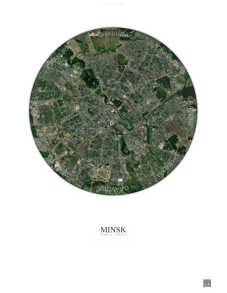 Affiche Minsk – Poster vue satellite 6km Couleur | Gravura – Fond clair