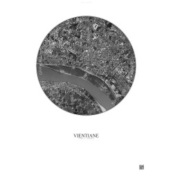 Affiche Vientiane – Poster vue satellite 2.5km N&B | Gravura – Fond clair