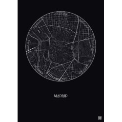 Affiche Madrid – Poster carte de ville 2.5km | Gravura – Fond foncé
