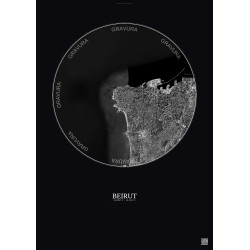 Affiche Beirut – Poster vue satellite 6km N&B | Gravura – Fond foncé