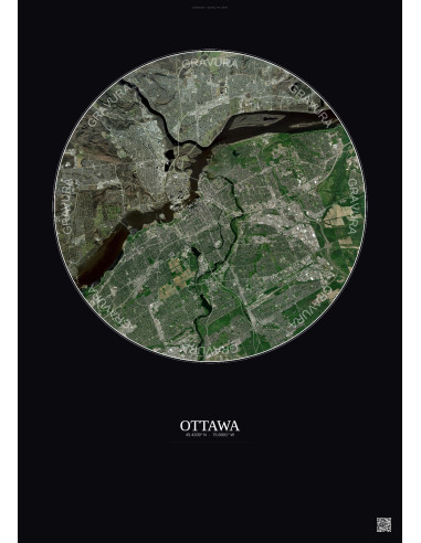 Affiche Ottawa – Poster vue satellite 10km Couleur | Gravura – Fond foncé