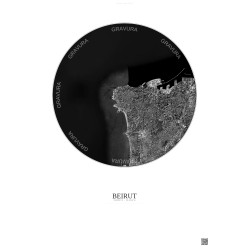 Affiche Beirut – Poster vue satellite 6km N&B | Gravura – Fond clair
