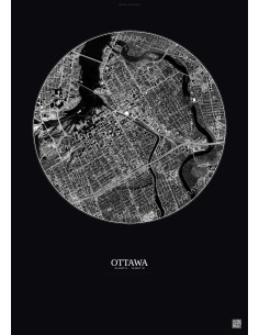 Ottawa Satellite View Poster 2.5km B&W | Gravura – Dark background