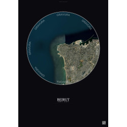 Affiche Beirut – Poster vue satellite 6km Couleur | Gravura – Fond foncé
