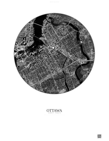 Ottawa Satellite View Poster 2.5km B&W | Gravura – Light background