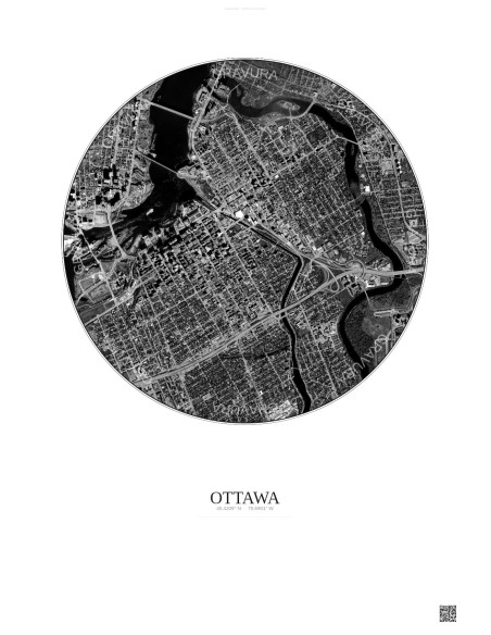 Ottawa Satellite View Poster 2.5km B&W | Gravura – Light background