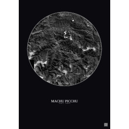 Machu Picchu Satellite View Poster 30km B&W | Gravura – Dark background