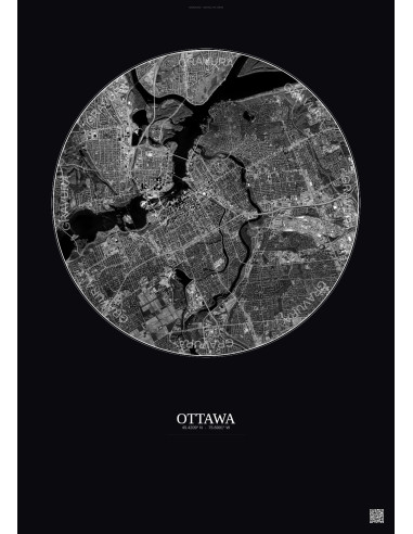 Affiche Ottawa – Poster vue satellite 6km N&B | Gravura – Fond foncé