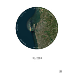 Affiche Colombo – Poster vue satellite 10km Couleur | Gravura – Fond clair