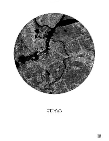 Ottawa Satellite View Poster 6km B&W | Gravura – Light background
