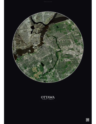 Ottawa Satellite View Poster 6km Color | Gravura – Dark background