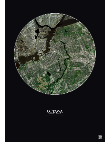 Ottawa Satellite View Poster 6km Color | Gravura – Dark background