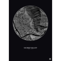 Affiche Sacred Valley – Poster vue satellite 1km N&B | Gravura – Fond foncé