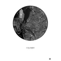 Affiche Colombo – Poster vue satellite 2.5km N&B | Gravura – Fond clair