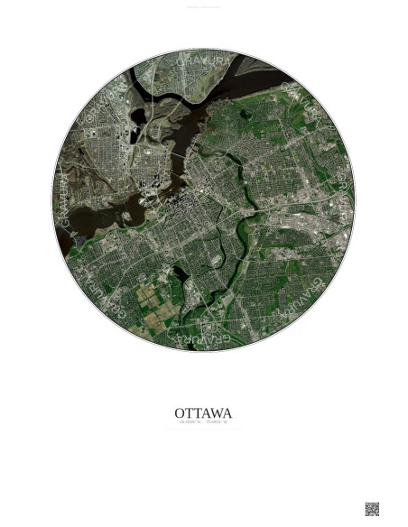 Affiche Ottawa – Poster vue satellite 6km Couleur | Gravura – Fond clair