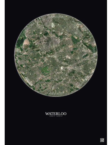 Affiche Waterloo – Poster vue satellite 5km Couleur | Gravura – Fond foncé