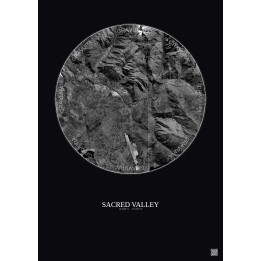 Affiche Sacred Valley – Poster vue satellite 10km N&B | Gravura – Fond foncé