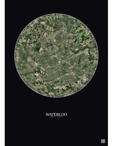 Waterloo Satellite View Poster 10km Color | Gravura – Dark background