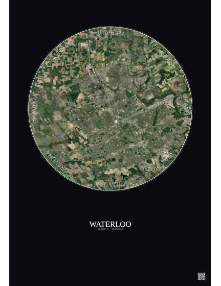 Waterloo Satellite View Poster 10km Color | Gravura – Dark background