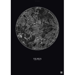 Affiche Vilnius – Poster vue satellite 10km N&B | Gravura – Fond foncé