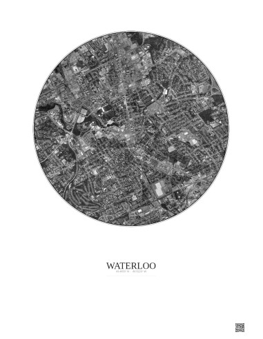 Waterloo Satellite View Poster 2.5km B&W | Gravura – Light background