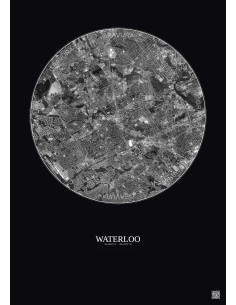Waterloo Satellite View Poster 5km B&W | Gravura – Dark background