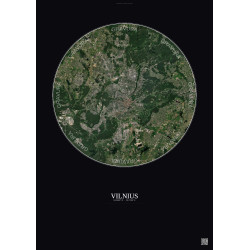 Affiche Vilnius – Poster vue satellite 10km Couleur | Gravura – Fond foncé