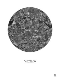 Waterloo Satellite View Poster 5km B&W | Gravura – Light background