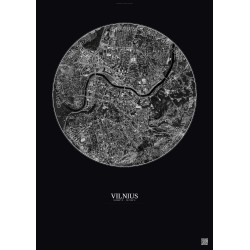 Affiche Vilnius – Poster vue satellite 2.5km N&B | Gravura – Fond foncé