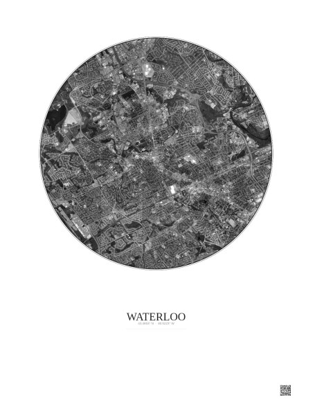 Waterloo Satellite View Poster 5km B&W | Gravura – Light background