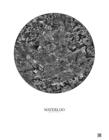 Affiche Waterloo – Poster vue satellite 10km N&B | Gravura – Fond clair