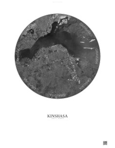 Affiche Kinshasa – Poster vue satellite 10km N&B | Gravura – Fond clair