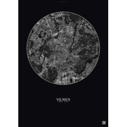 Affiche Vilnius – Poster vue satellite 6km N&B | Gravura – Fond foncé