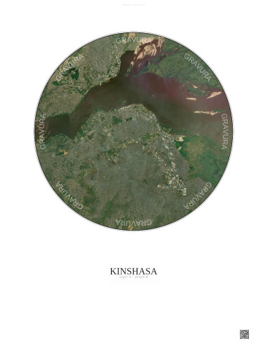 Affiche Kinshasa – Poster vue satellite 10km Couleur | Gravura – Fond clair