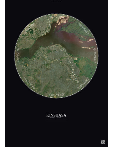 Affiche Kinshasa – Poster vue satellite 10km Couleur | Gravura – Fond foncé