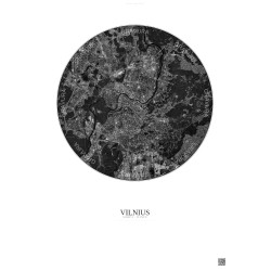 Affiche Vilnius – Poster vue satellite 6km N&B | Gravura – Fond clair