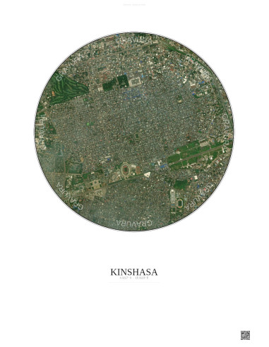 Affiche Kinshasa – Poster vue satellite 2.5km Couleur | Gravura – Fond clair