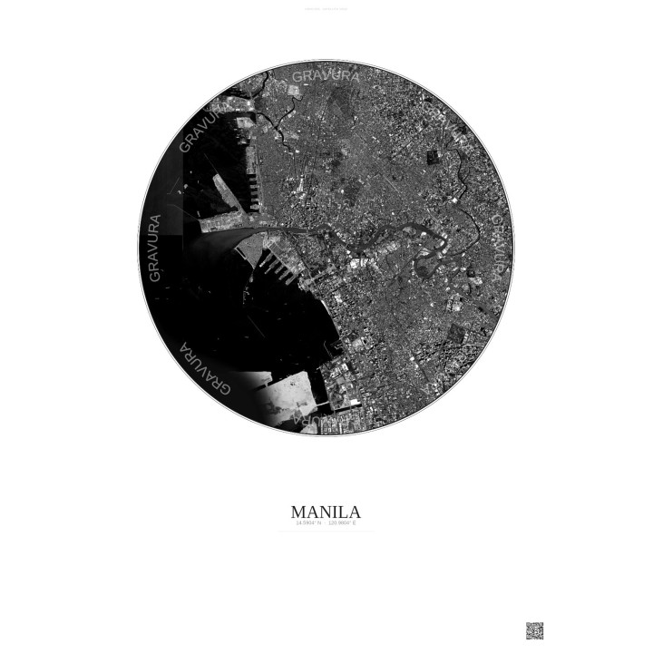Affiche Manila – Poster vue satellite 6km N&B | Gravura – Fond clair