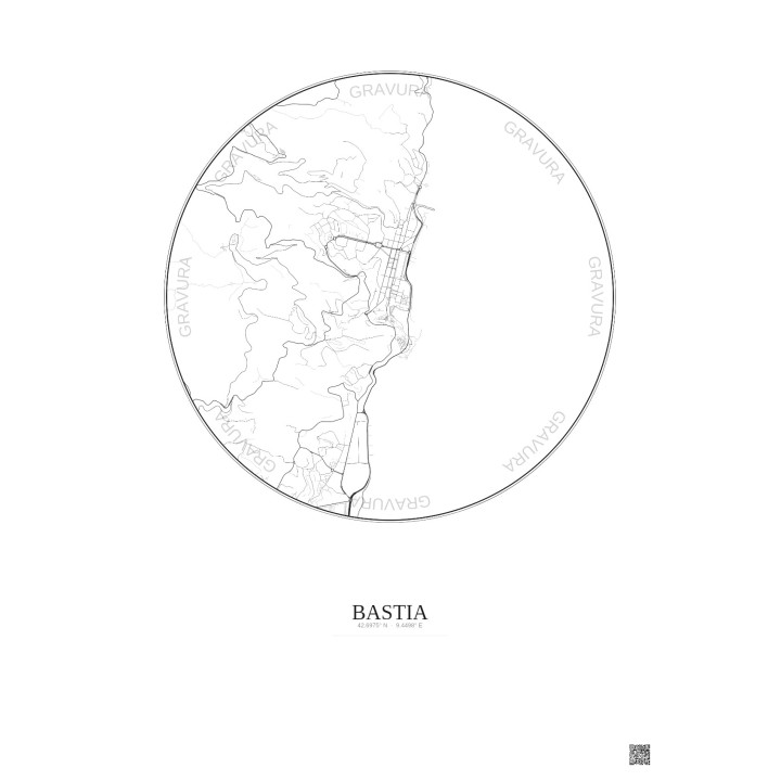 Affiche Bastia – Poster carte de ville 2.5km | Gravura – Fond clair