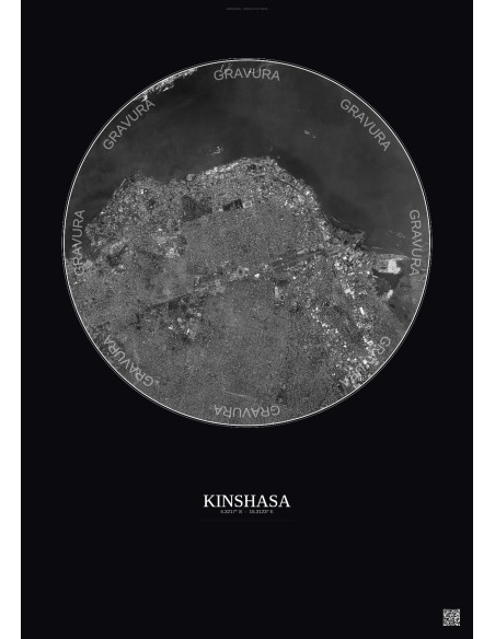 Kinshasa Satellite View Poster 6km B&W | Gravura – Dark background