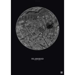 Affiche Islamabad – Poster vue satellite 10km N&B | Gravura – Fond foncé