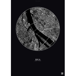Affiche Riga – Poster vue satellite 2.5km N&B | Gravura – Fond foncé