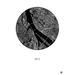 Affiche Riga – Poster vue satellite 2.5km N&B | Gravura – Fond clair