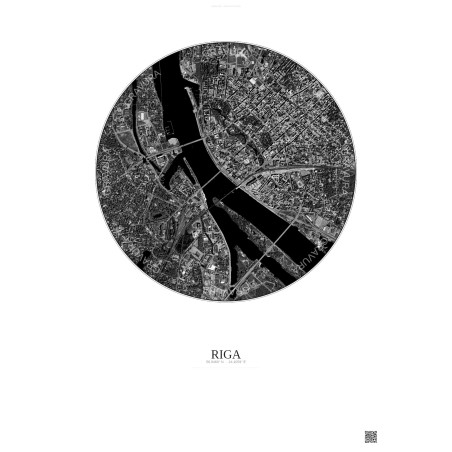 Affiche Riga – Poster vue satellite 2.5km N&B | Gravura – Fond clair