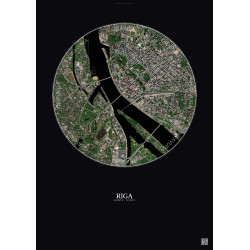 Affiche Riga – Poster vue satellite 2.5km Couleur | Gravura – Fond foncé