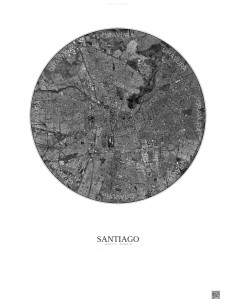 Affiche Santiago – Poster vue satellite 10km N&B | Gravura – Fond clair