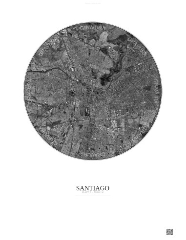Affiche Santiago – Poster vue satellite 10km N&B | Gravura – Fond clair