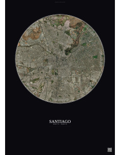 Affiche Santiago – Poster vue satellite 10km Couleur | Gravura – Fond foncé
