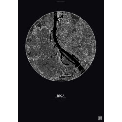 Affiche Riga – Poster vue satellite 6km N&B | Gravura – Fond foncé